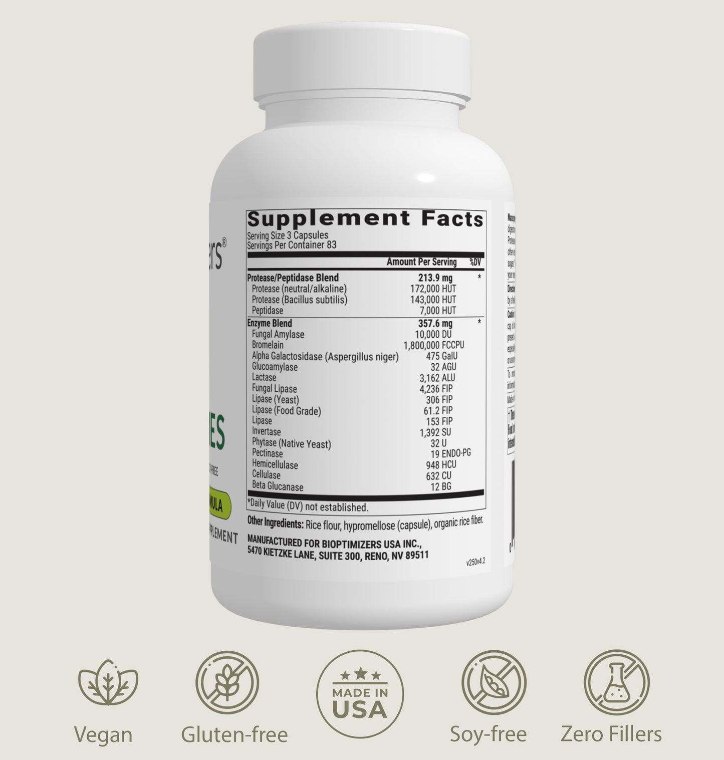 BiOptimizers MassZymes - Complete Digestive Enzymes Supplement for Gut Health - Bloating Relief for Men and Women - Lipase Amylase Bromelain Digestive Enzymes (250 Capsules) Nirvana Guru