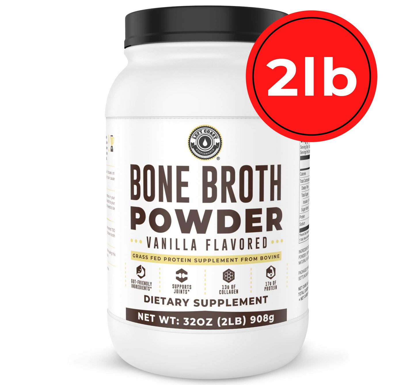 Bone Broth Protein Powder, Chocolate, Grass Fed 2lbs, 42 servings 16g protein, 13g Collagen. Low Carb, 2 net Carb, Dairy Free, Keto Friendly Bone Broth Protein Supplement with Collagen Types I & III - Nirvana Guru