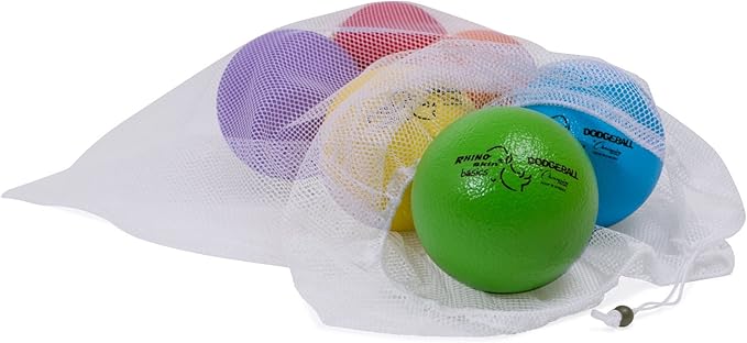 Champion Sports Rhino Skin Dodgeball Set – 6 Soft Foam Dodgeballs with Tear-Resistant Coating, Grip Surface, Low Bounce, Mesh Bag, Indoor & Outdoor Playground or PE Class Ball Set – 6” or 7” Nirvana Guru