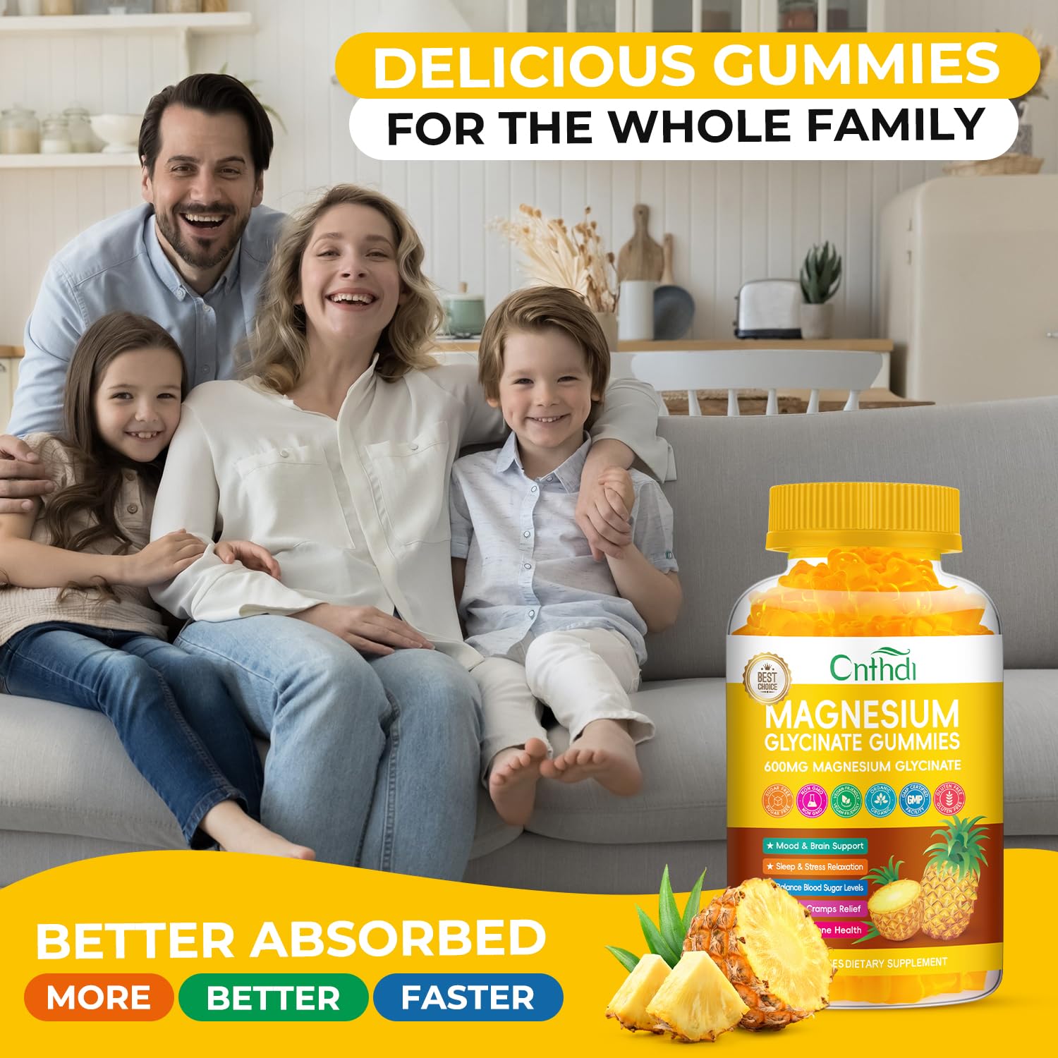 Magnesium Glycinate Gummies 600mg, High Absorption Magnesium Gummies with L-Threonate, Calcium, Vitamin B6, D3, Sugar Free Chews for Adults & Kids Relaxation, Stress Relief, Night Rest Nirvana Guru