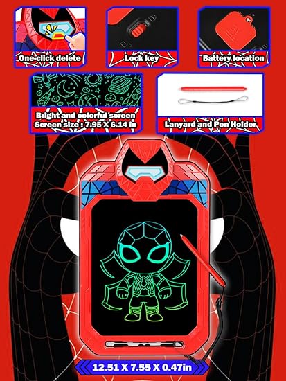LCD Writing Tablet for Kids 10 Inch Spider Hero for Toddler 2 3 4 5 6 - Paint, Doodle Board, Drawing Pad - Travel Toys, Road Trip Car Activities, Birthday Christmas Gift Boys & Man nirvanaguru