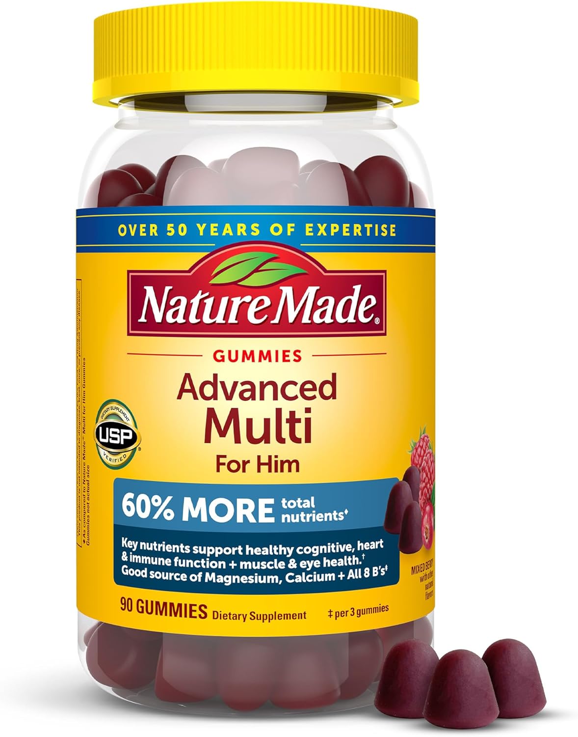 Nature Made Advanced Multivitamin Gummies for Him with Magnesium Citrate, Calcium & All 8 B Vitamins, Multivitamin for Men, 90 Gummies, 30 Day Supply - Nirvana Guru