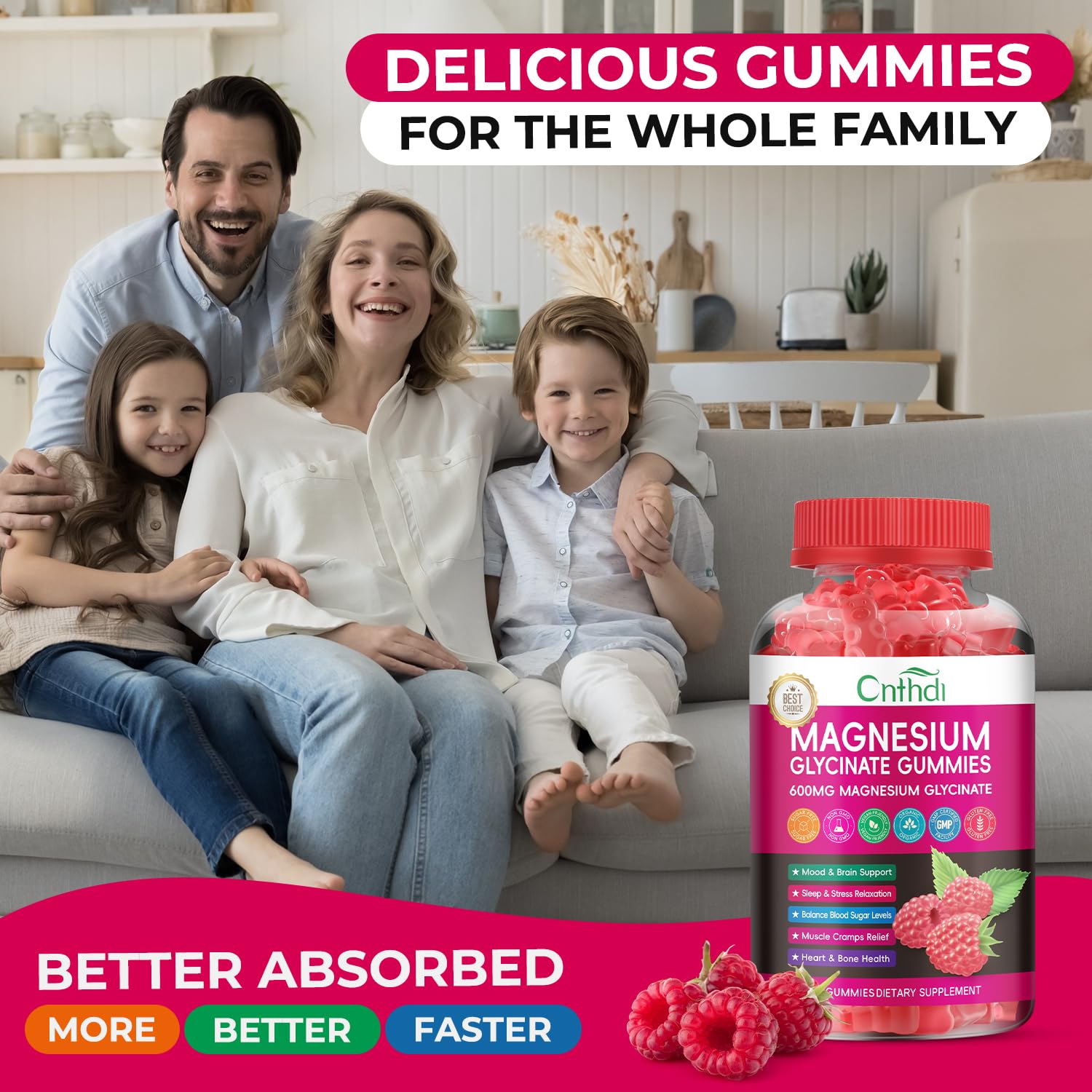 Magnesium Glycinate Gummies 600mg, High Absorption Magnesium Gummies with L-Threonate, Calcium, Vitamin B6, D3, Sugar Free Chews for Adults & Kids Relaxation, Stress Relief, Night Rest Nirvana Guru