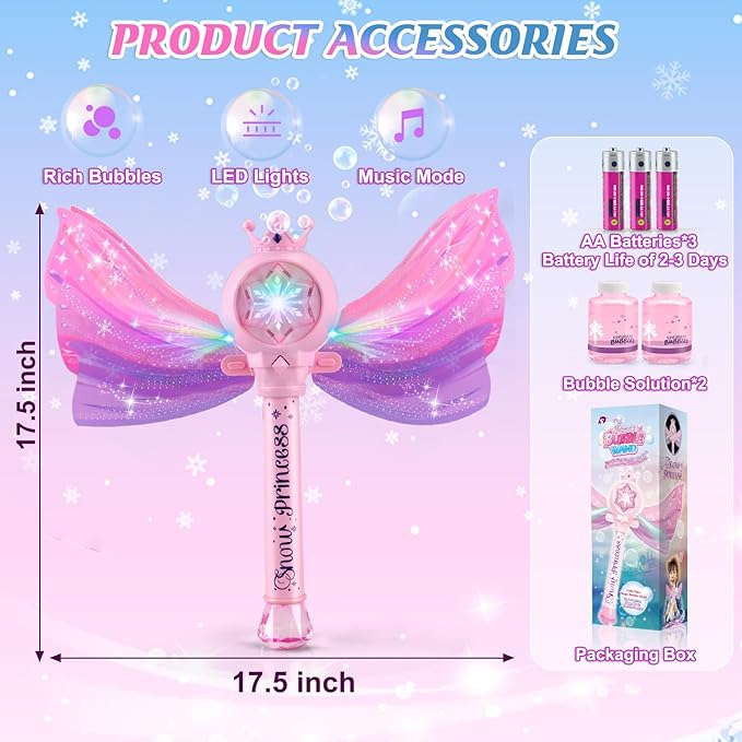 Bubble Wands for Kids Girls - LED Light & Music Bubble Machine: 3 AA Batteries & 2 Bubble Solutions, Outdoor Party Birthday Toys for Toddlers, Gift for 3 4 5 6 7 8 Year Old Girls nirvanaguru