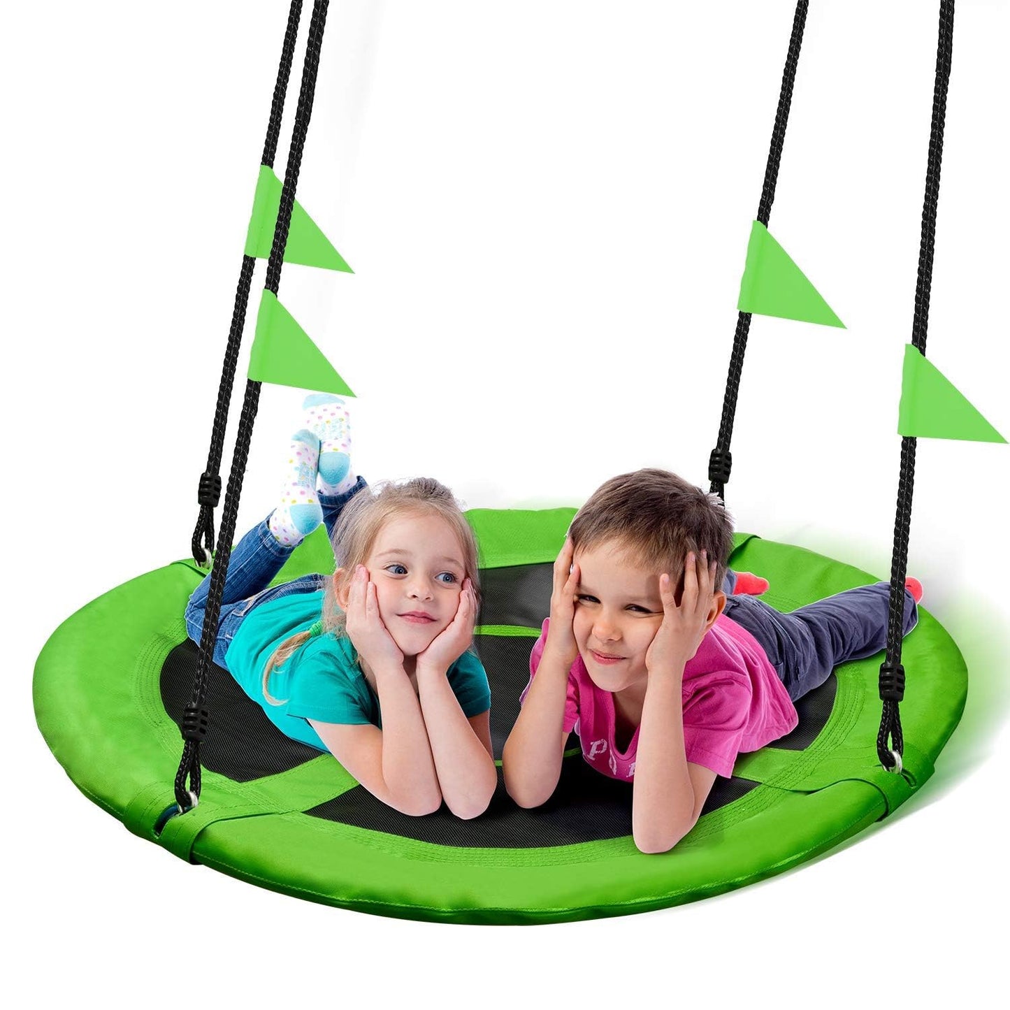 PACEARTH 40 Inch Saucer Tree Swing Flying 900lb Weight Capacity 2 Added Hanging Straps Adjustable Multi-Strand Ropes Colorful Safe and Durable Swing Seat for Children-Green Nirvana Guru