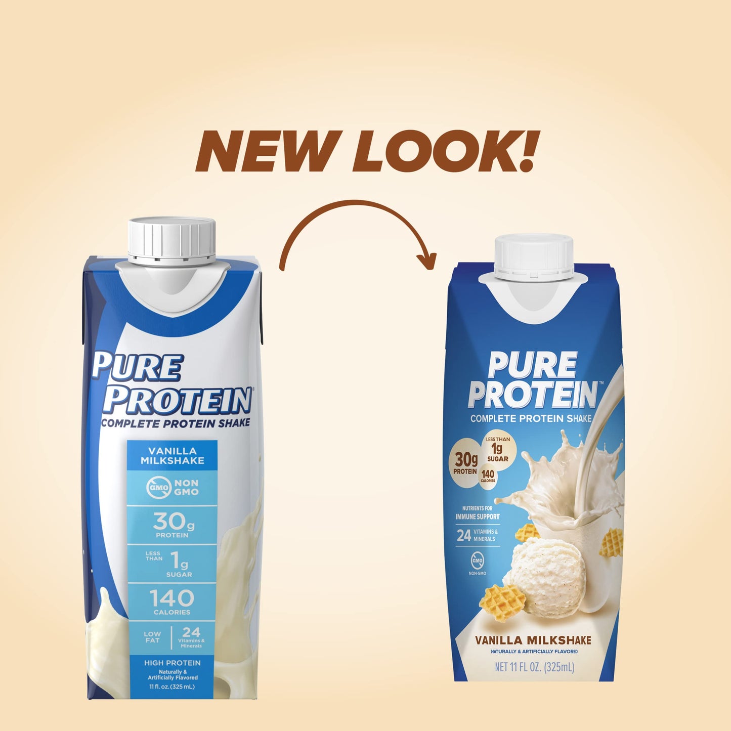 Pure Protein Vanilla Protein Shake, 30g Complete Protein, Vitamins A, C, D, and E plus Zinc to Support Immune Health, Ready to Drink and Keto-Friendly, 11oz Bottles, 12 Pack Nirvana Guru