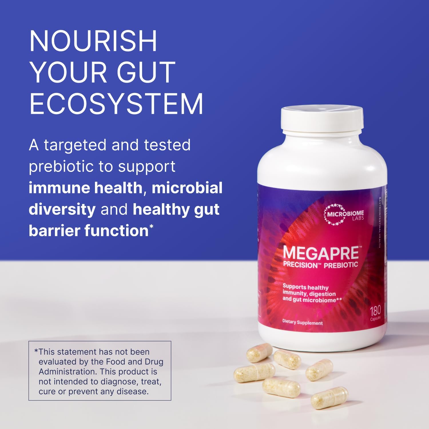 Microbiome Labs MegaPre Prebiotic Fiber Supplement in Vegetable Capsules - Prebiotic Supplement with Clinically Tested Oligosaccharides - Support Microbial Diversity & Gut Health (180 Capsules) - Nirvana Guru