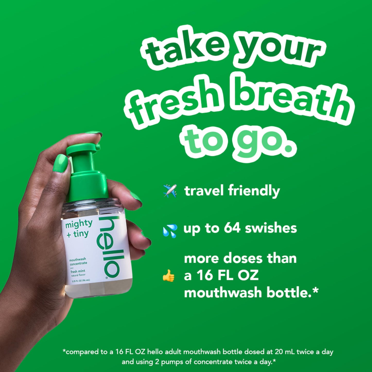 Hello Fresh Mint Mouthwash Concentrate, Alcohol Free for Bad Breath, Travel Size Mouthwash Made with Coconut Oil and Tea Tree Oil, Helps Freshen Breath, 2 Pack, 3.25 Oz Pump Bottles Nirvana Guru