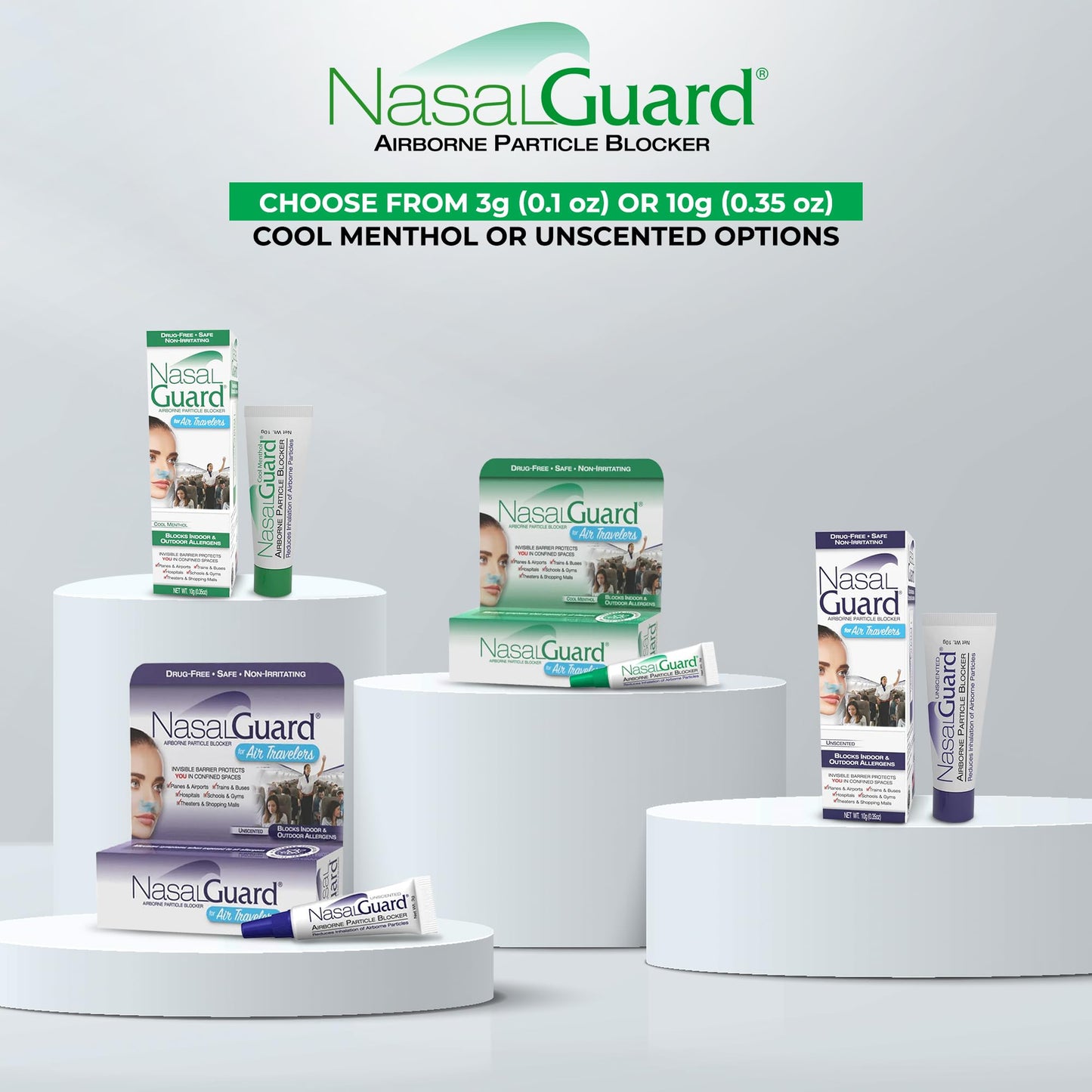 Airborne Particle Blocker Nasal Gel for Air Travelers - Drug-Free, Non-irritating, Non-drowsy, Airplane Travel Approved - Over 150 Applications Per Tube (Mixed, 3g, Pack of 6) Nirvana Guru