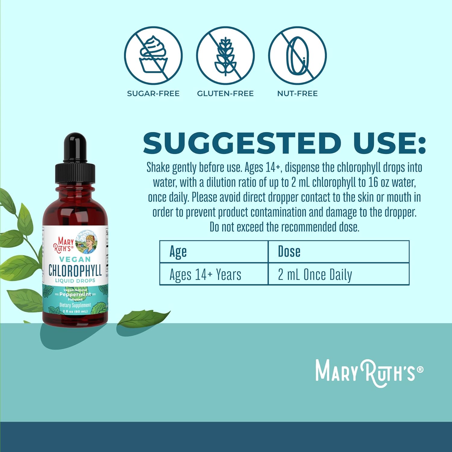 MaryRuth's Chlorophyll Liquid Drops | Clean Label Project Certified® | Vegan | Non-Diluted Liquid Chlorophyll| Mulberry Derived Supplement for Ages 14+ | Non-GMO | Delicious Minty Flavor | 2 Fl Oz - Nirvana Guru