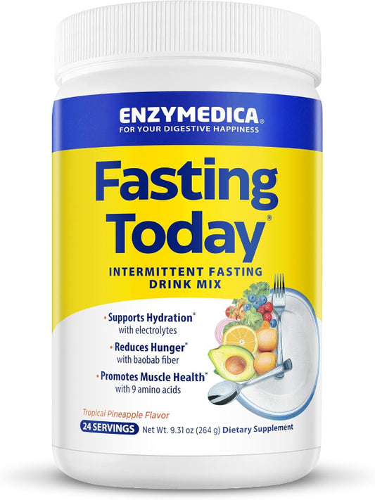 Enzymedica, Fasting Today, Intermittent Fasting Drink Mix with Electrolyte Powder Supplement for Hydration, Appetite and Muscle Health, Keto Friendly, Tropical Pineapple Flavor, 24 Servings - Nirvana Guru