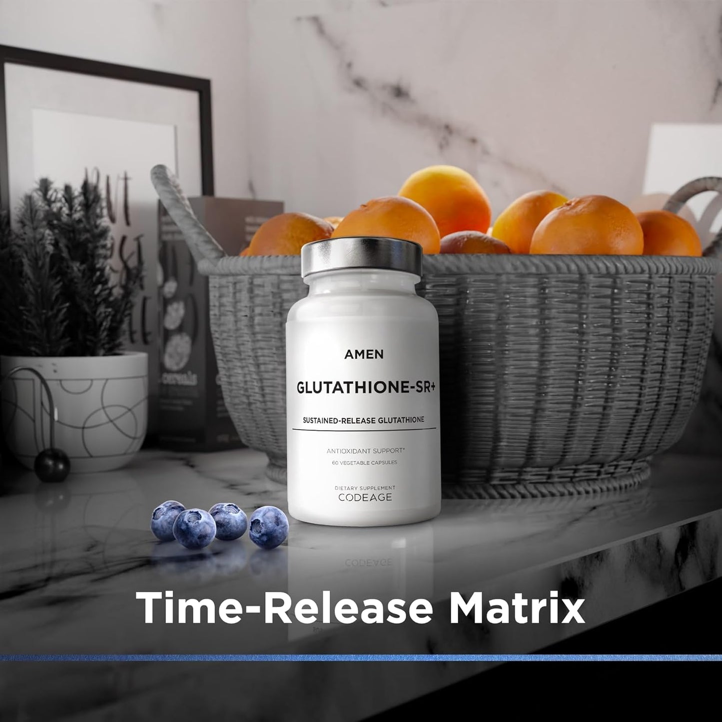 Amen Glutathione-SR+ Advanced Sustained-Release Supplement - 2-Month Supply - Reduced L-Glutathione - Galactomannans Fenugreek Seed - Time-Reduced Matrix - Non-GMO - 60 Capsules Nirvana Guru
