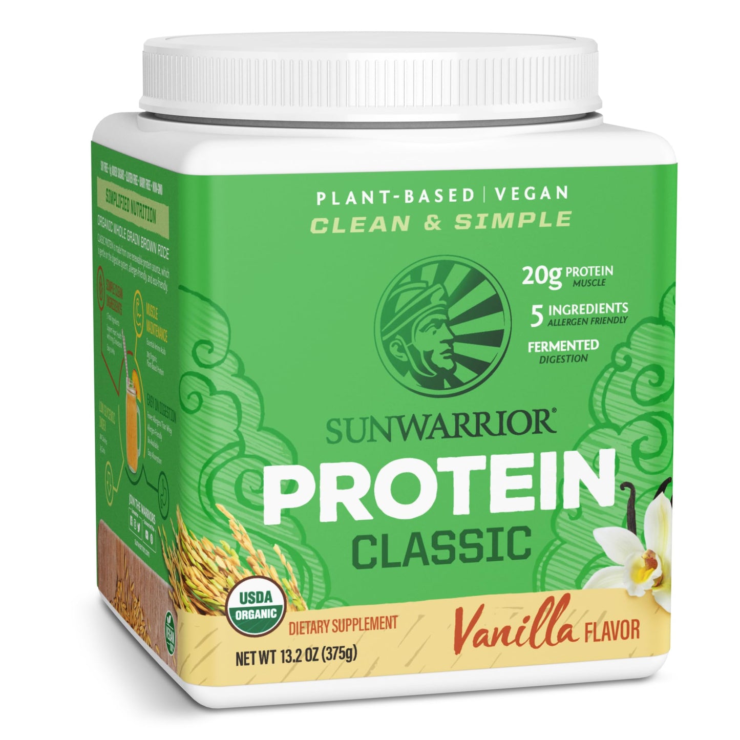 Brown Rice Protein Powder with Bcaa & Amino Acids Raw Rice Protein Shake Gluten Free Low Carb Dairy Free | Plant Based Classic Sprouted Brown Rice Protein Powder Natural 375g by Sunwarrior - Nirvana Guru