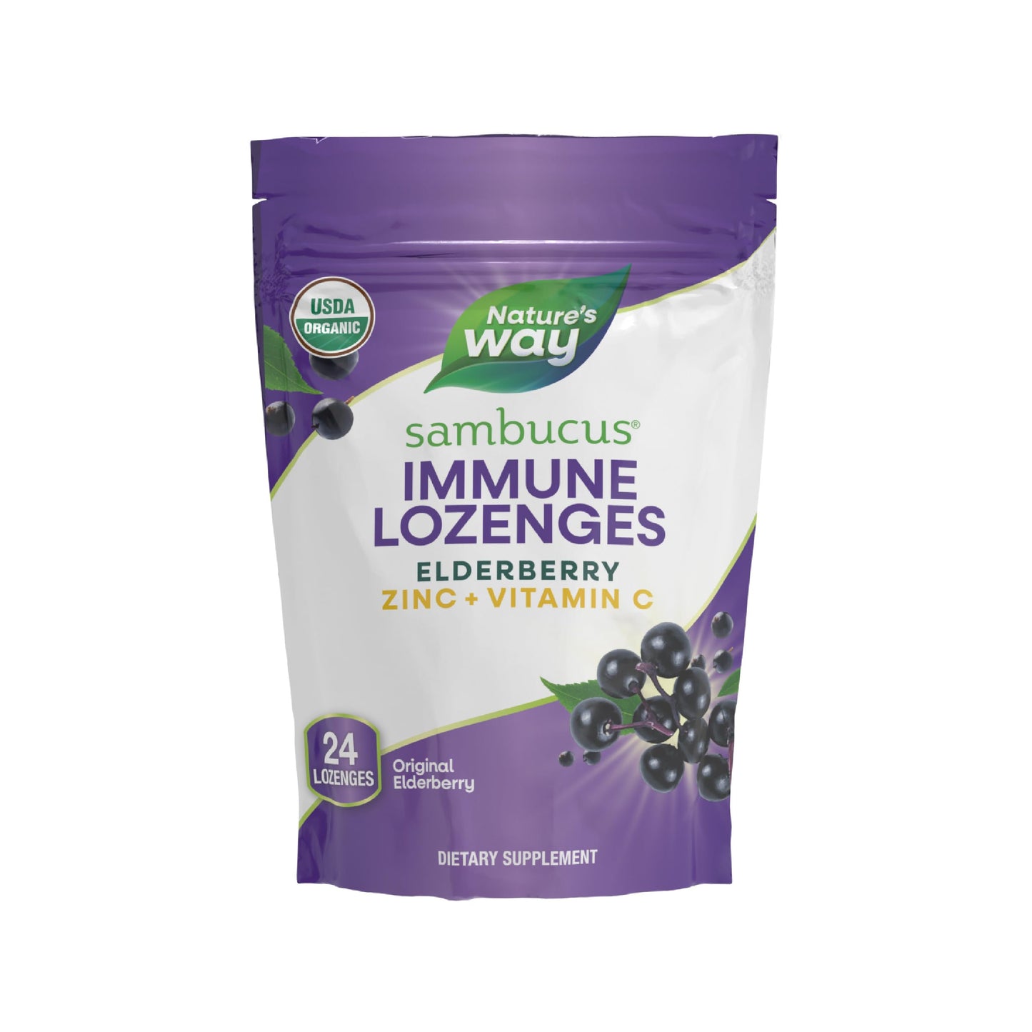 Nature's Way Organic Sambucus Zinc Lozenges - With Elderberry & Vitamin C - Vegan & Gluten Free - 24 Lozenges (Pack of 3) - Nirvana Guru