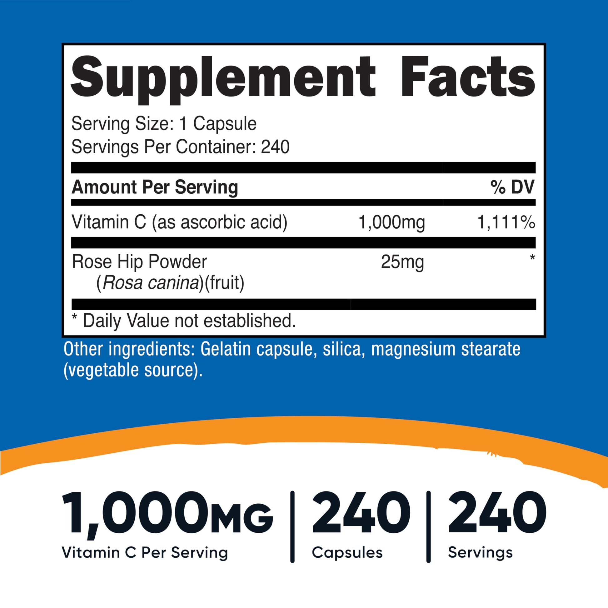 Nutricost Vitamin C with Rose HIPS 1025mg, 240 Capsules - Vitamin C 1,000mg, Rose HIPS 25mg, Premium, Non-GMO, Gluten Free Supplement Nirvana Guru