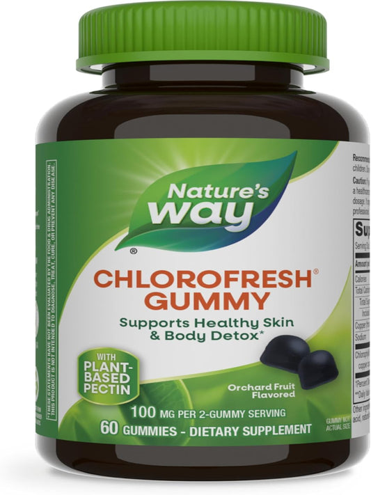 Nature’s Way Chlorofresh Chlorophyll Gummies, Supports Healthy Skin and Body Detox*, Internal Deodorant*, Orchard Fruit Flavored, 60 Gummies (Packaging May Vary) - Nirvana Guru