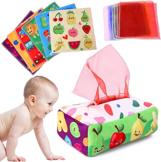 Baby Toys 6 to 12 Months - Tissue Box Toy Montessori for Babies 6-12 Months, Soft Stuffed High Contrast Crinkle Infant Sensory Toys, Boys&Girls Kids Early Learning Gifts nirvanaguru