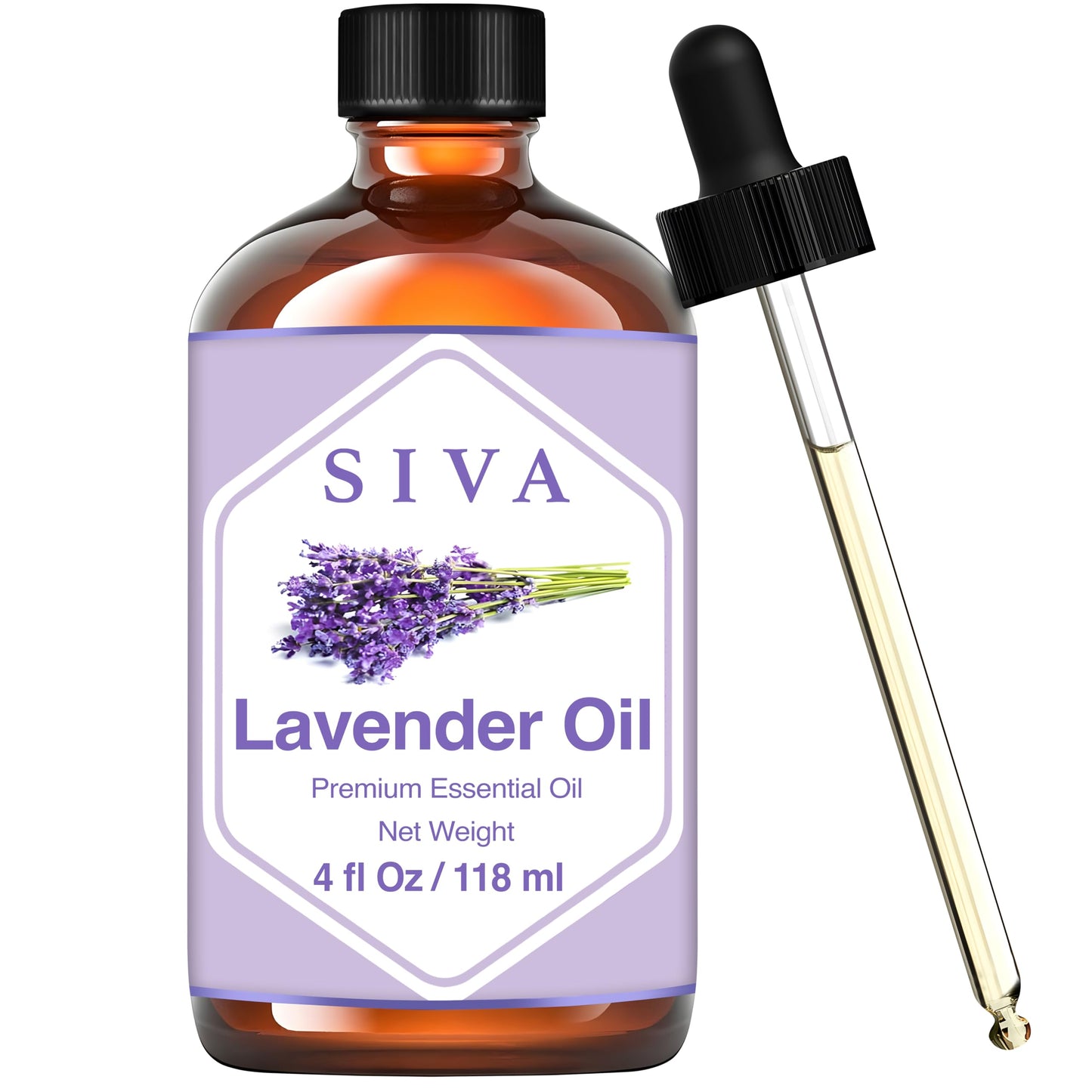SIVA Lavender Essential Oil - 4 Fl Oz – Natural Lavender Oil - for Diffuser, Face, Skin Care, Aromatherapy, Hair Care, Scalp and Body Massage - with Dropper - Nirvana Guru