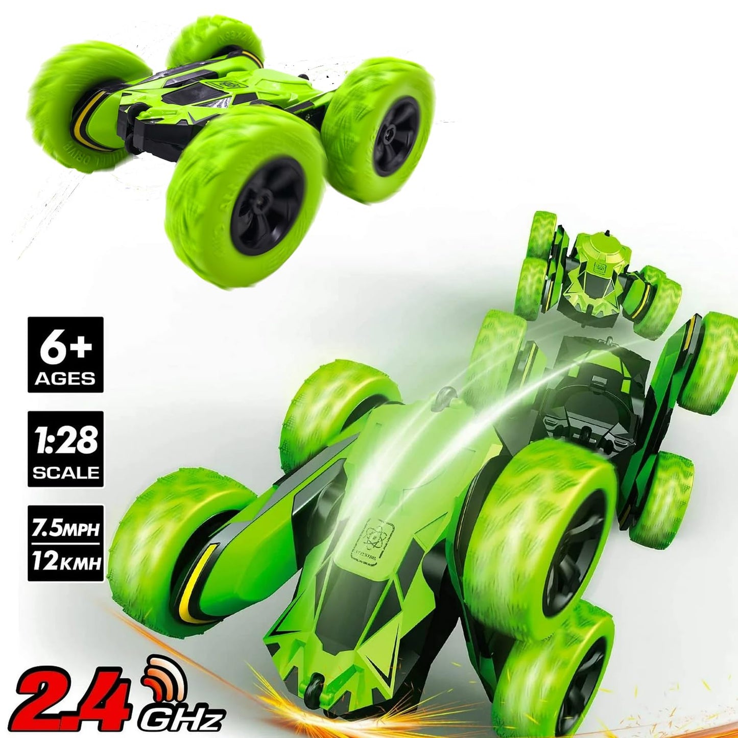 Threeking RC Stunt Cars Remote Control Car Double-Sided Driving 360-degree Flips Rotating Car Toy, Green Nirvana Guru
