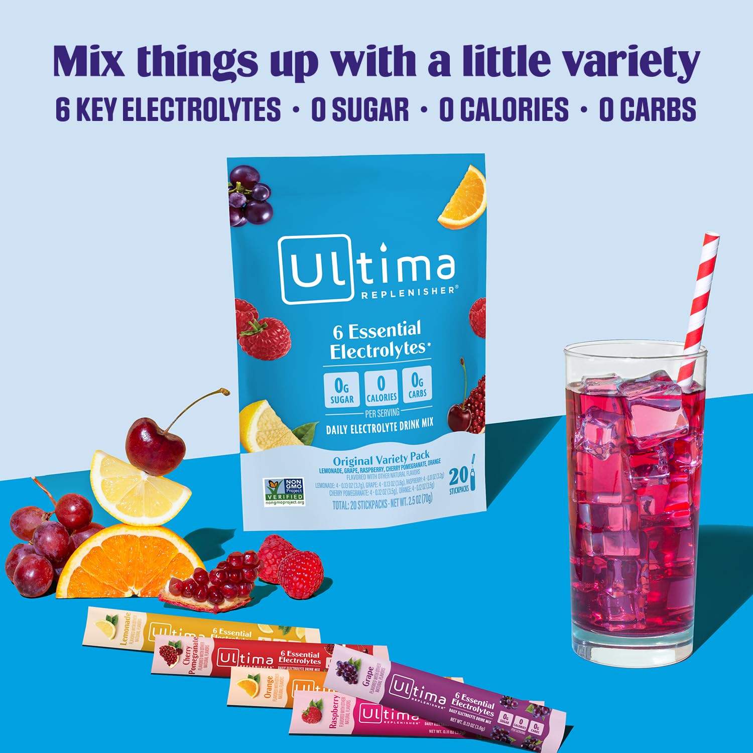 Ultima Replenisher Daily Electrolyte Powder Drink Mix – Sugar Free – Original Variety, 20 Stickpacks – Hydration Packets with 6 Electrolytes and Minerals – Keto Friendly, Vegan, Non-GMO - Nirvana Guru
