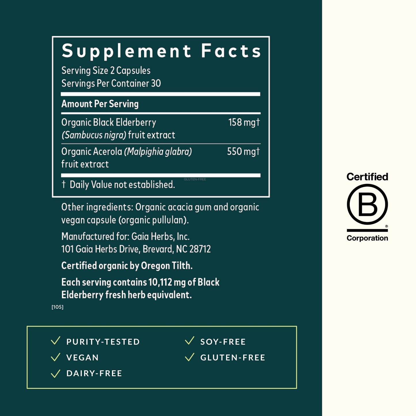 Gaia Herbs Black Elderberry - Daily Immune Support Supplement to Help Maintain Well-Being- with Black Elderberries and Acerola Fruit for Antioxidant Support - 120 Vegan Capsules (60-Day Supply) - Nirvana Guru