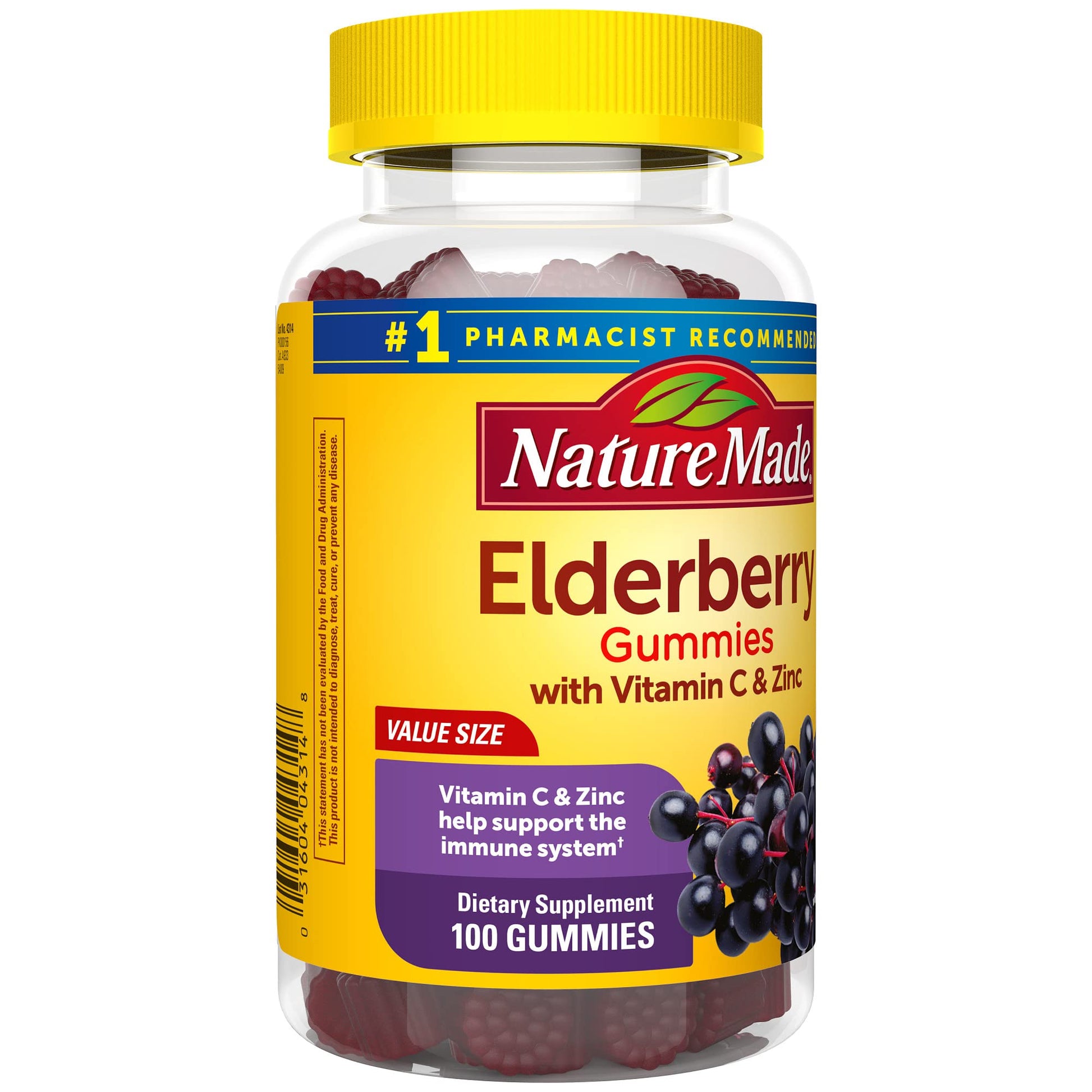 Nature Made Elderberry with Vitamin C and Zinc, Dietary Supplement for Immune Support, 100 Gummies, 50 Day Supply - Nirvana Guru