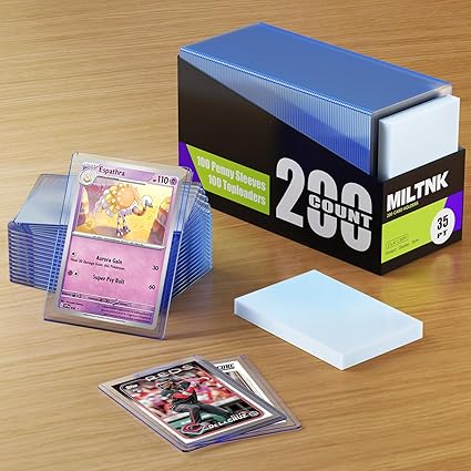 200 Pack Card Sleeves Toploaders, Hard Plastic Top Loaders, Baseball Sports Trading PKM Card Holder Protectors (100 Toploaders + 100 Sleeves) nirvanaguru