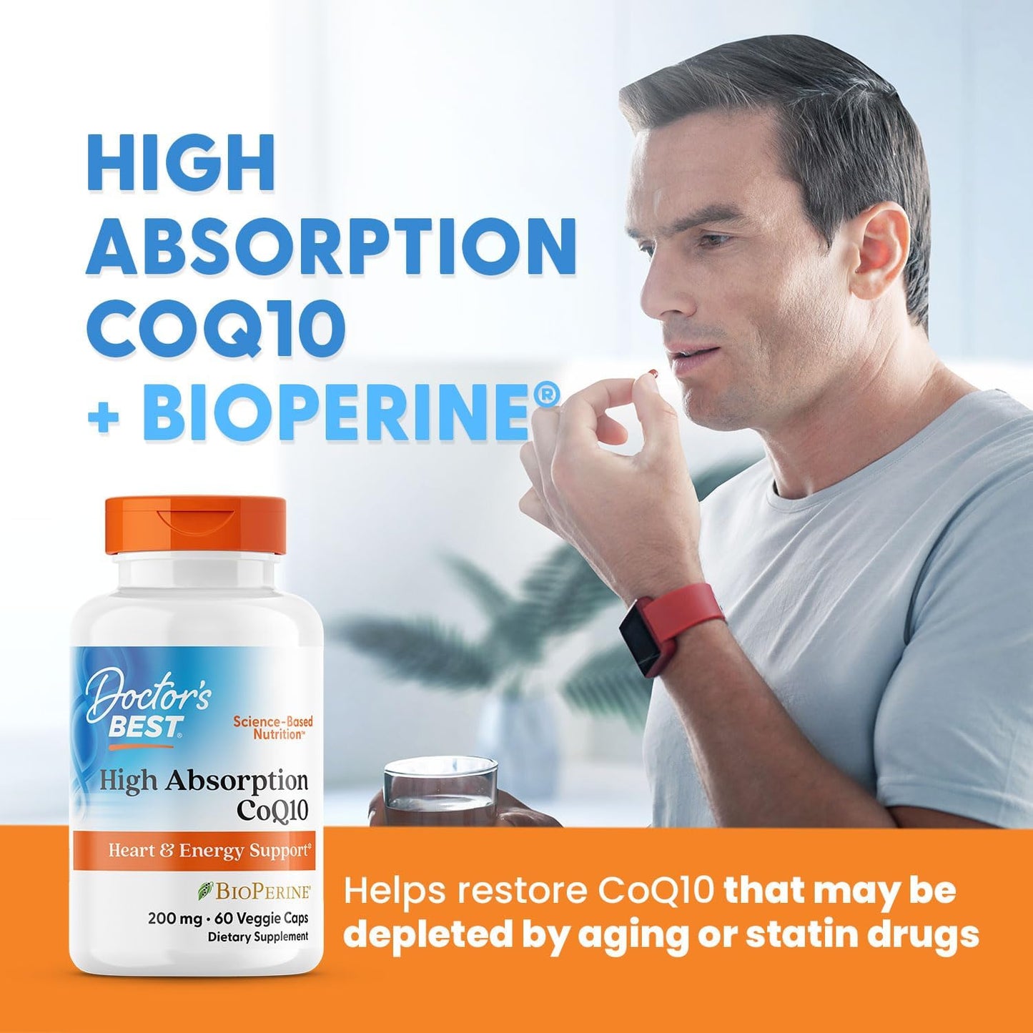 Doctor's Best High Absorption CoQ10, Heart & Energy Support, USP Verified, Naturally Fermented CoQ10, Non-GMO Gluten Free, Soy Free, Vegan 180 Veggie Caps - Nirvana Guru