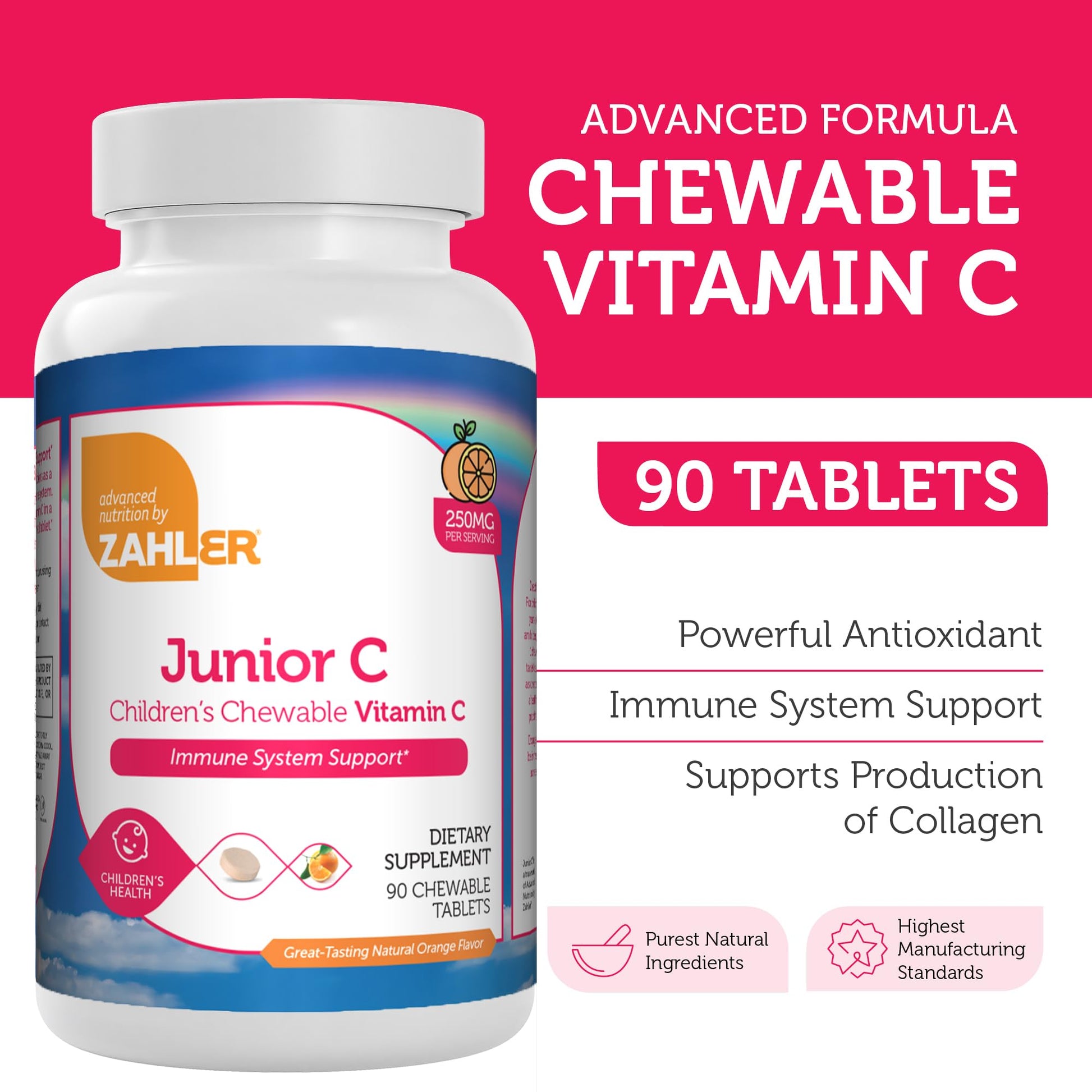 Zahler Junior C Advanced Chewable Vitamin C for Kids - Immune Support Kids Vitamins in Delicious Orange Flavor - Kosher Kids Vitamin C for Immunity - Vitamin C Chewable Antioxidant - (180 Count) - Nirvana Guru