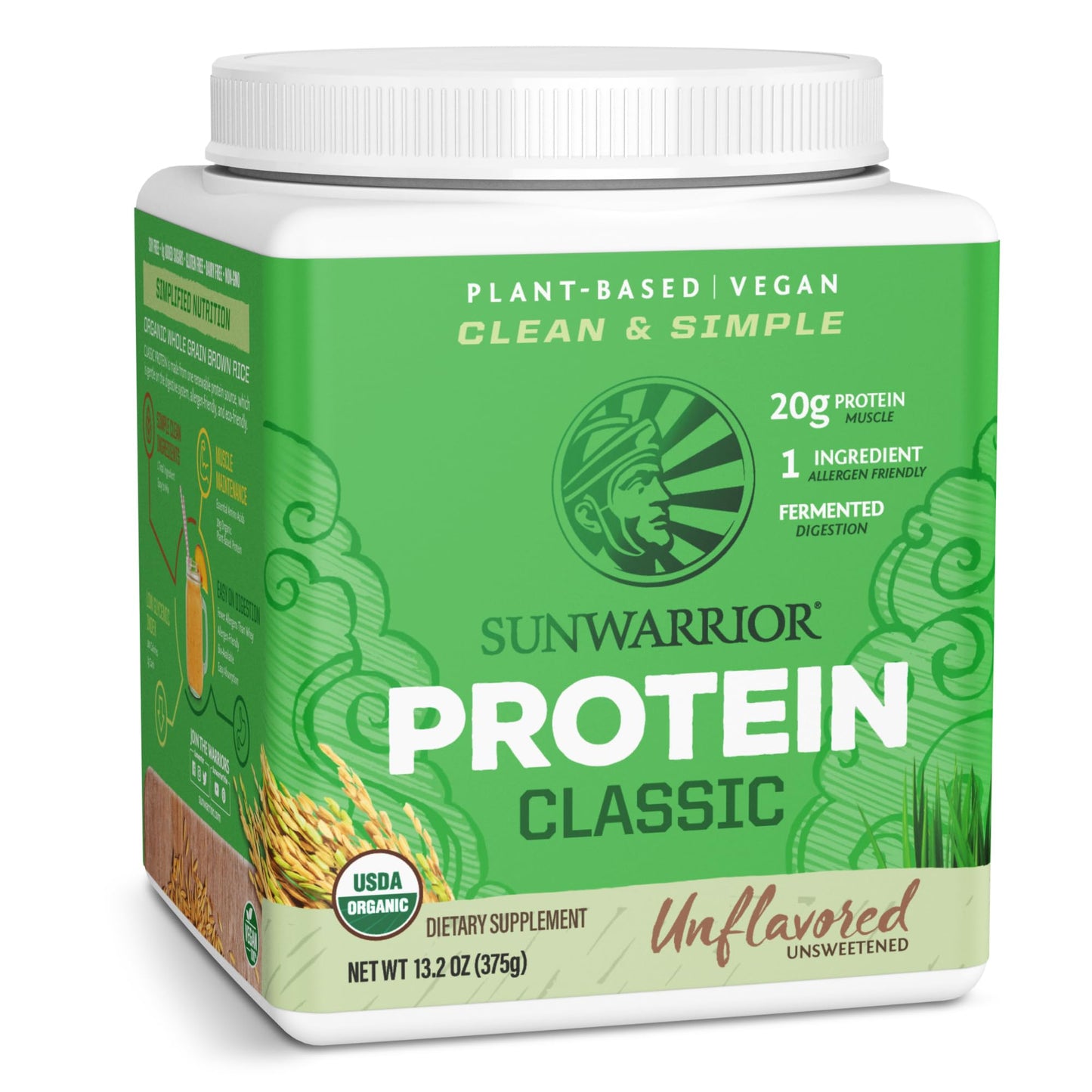 Brown Rice Protein Powder with Bcaa & Amino Acids Raw Rice Protein Shake Gluten Free Low Carb Dairy Free | Plant Based Classic Sprouted Brown Rice Protein Powder Natural 375g by Sunwarrior - Nirvana Guru