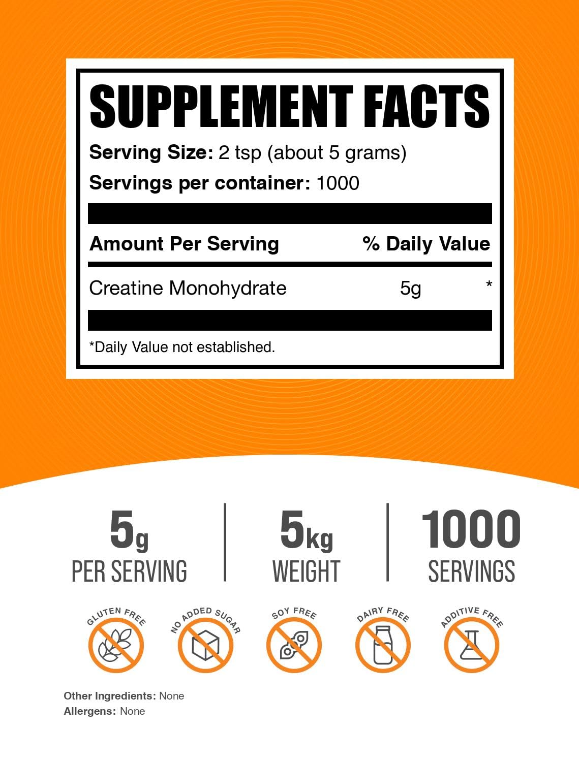 BulkSupplements.com Creatine Monohydrate Powder - Creatine Supplement, Micronized Creatine, Creatine Powder - Unflavored & Gluten Free, 5g (5000mg) per Servings, 500g (1.1 lbs) (Pack of 1)