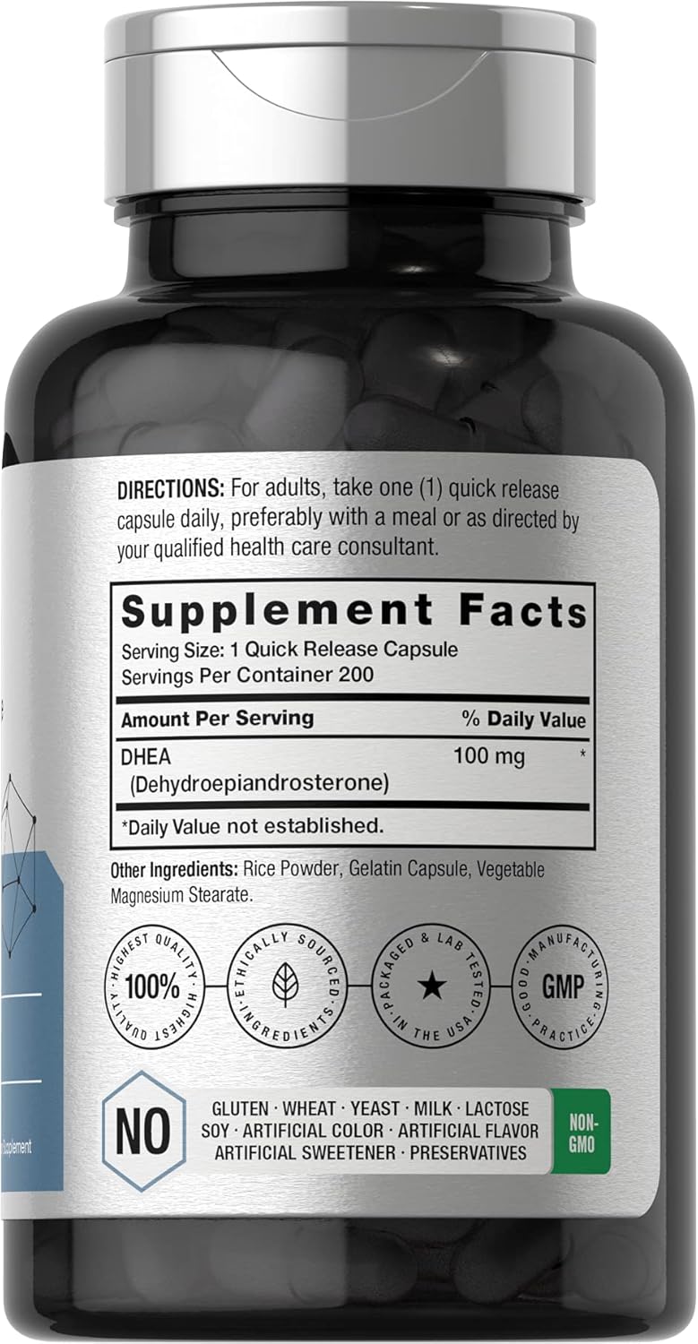 Horbäach DHEA 100mg | 200 Capsules | Supplement for Men and Women | Non-GMO, Gluten Free - Nirvana Guru