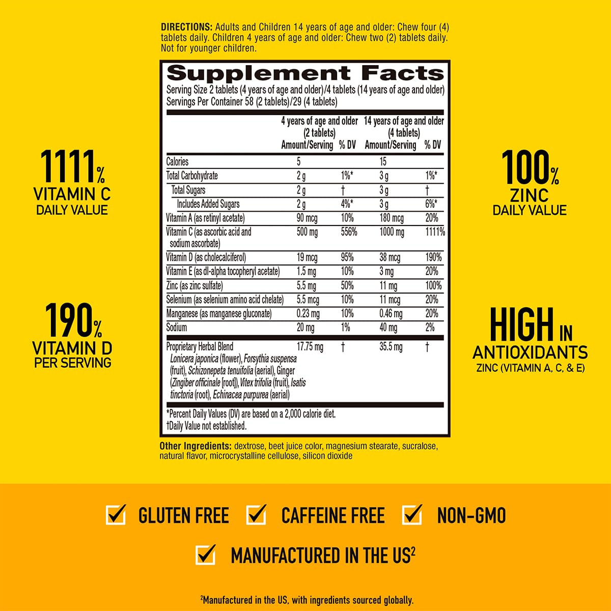 Airborne 1000mg Vitamin C + Zinc Immune Support Supplement Chewable Tablets, Very Berry Flavor with Powerful Antioxidants Vitamins A C & E, 116 Chewable Tablets (2 Pack) Nirvana Guru