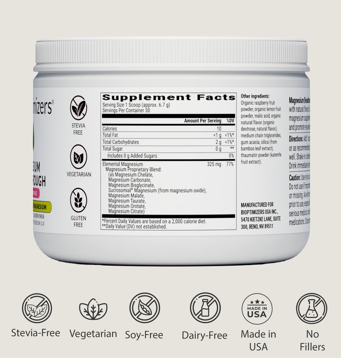 BIOptimizers Magnesium Breakthrough Drink - 8 Forms of Magnesium, Electrolytes, Sleep Health, Stress, Muscle Recovery, Heart Support | Glycinate, Citrate, Malate- Raspberry Lemon Nirvana Guru