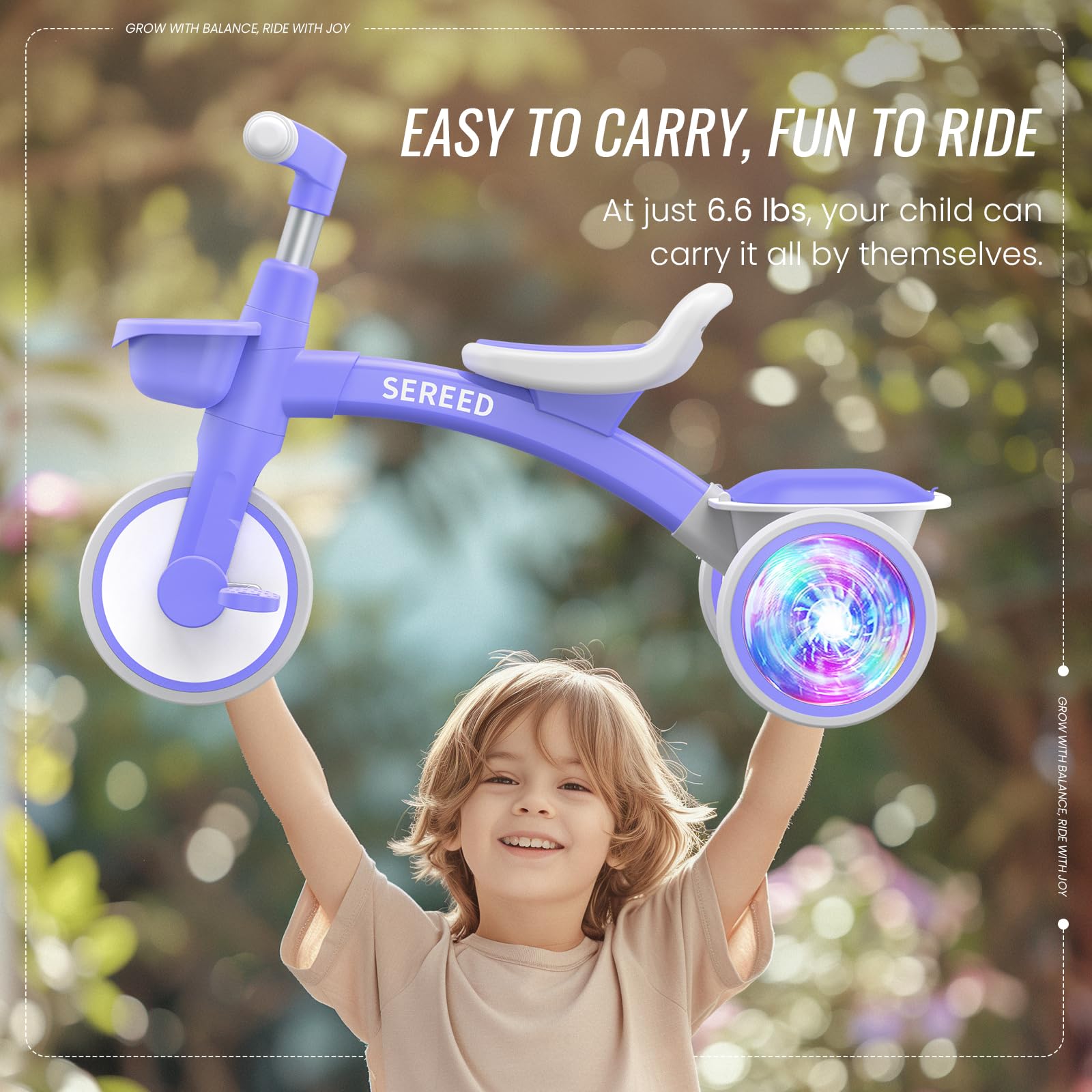 SEREED Colorful Lighting Toddler Tricycle for 2-5 Years Old Girls, Adjustable Seat&Handlebar Trike, Removable Basket, Birthday Gift Idea for Kids Ages 2+ (Pink) Nirvana Guru