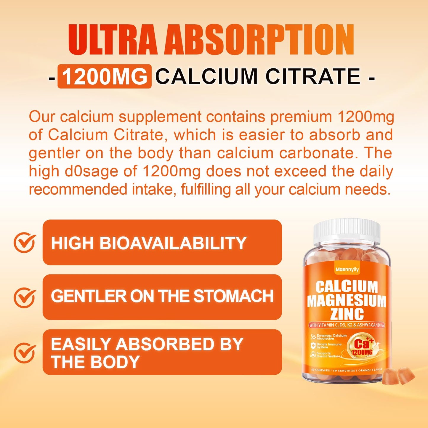Calcium 1200 mg with Vitamin D3 Gummies for Adults - Calcium Citrate with Vitamin D3 K2, Magnesium, Zinc, Boron, Copper and Ashwagandha - Extra Absorption Calcium Supplement for Women Men Nirvana Guru