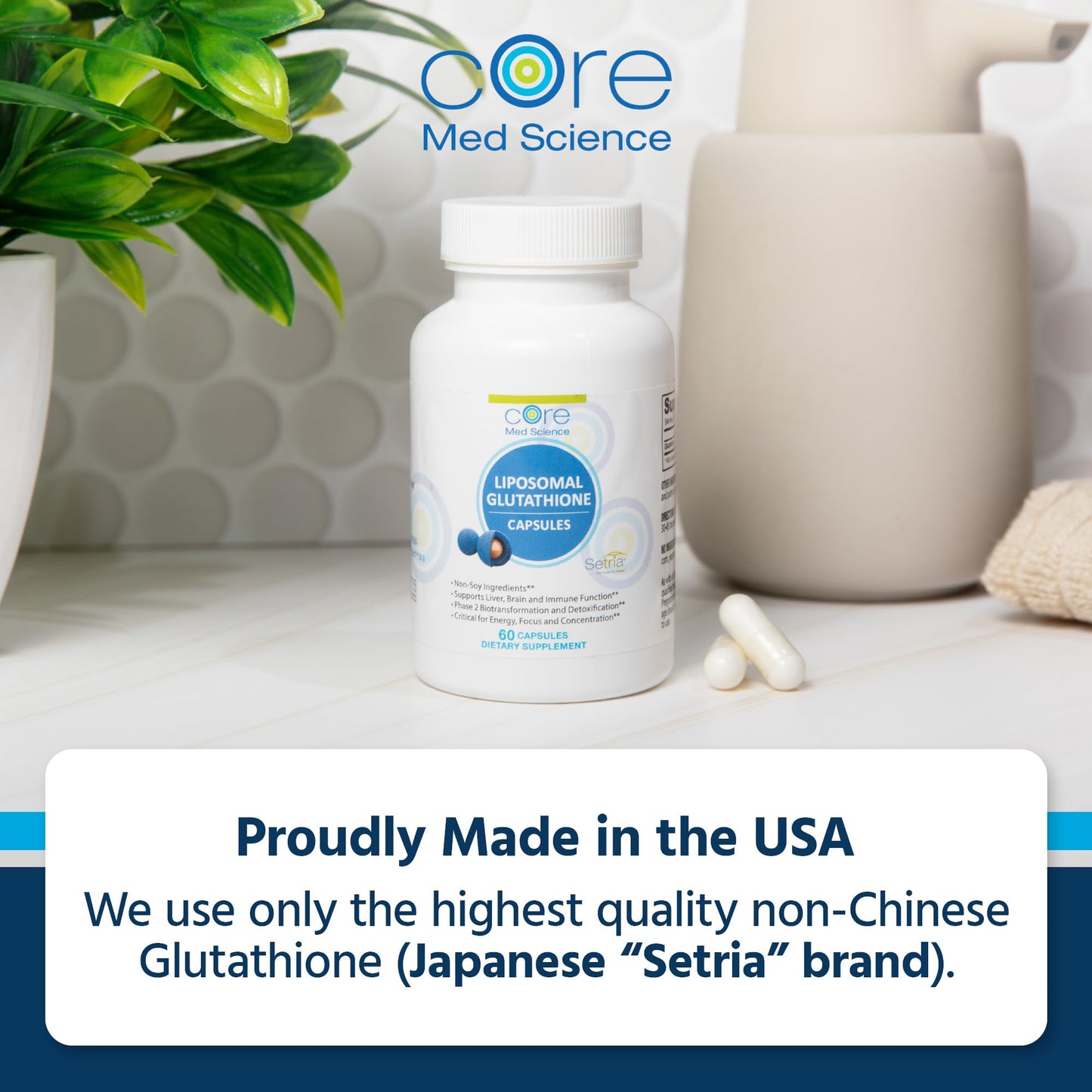 Core Med Science Liposomal Glutathione Supplement (500mg, 60 Softgels) - Pure Reduced Setria with Phospholipid Complex - Antioxidant Supplement for Energy, and Skin Nirvana Guru