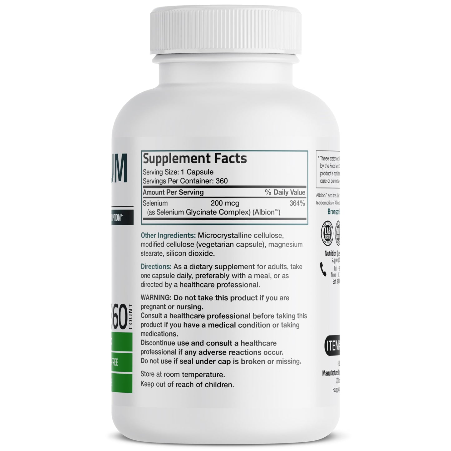 Bronson Selenium 200 mcg – Yeast Free Chelated Amino Acid Complex - Essential Trace Mineral with Superior Absorption, 250 Vegetarian Capsules Nirvana Guru
