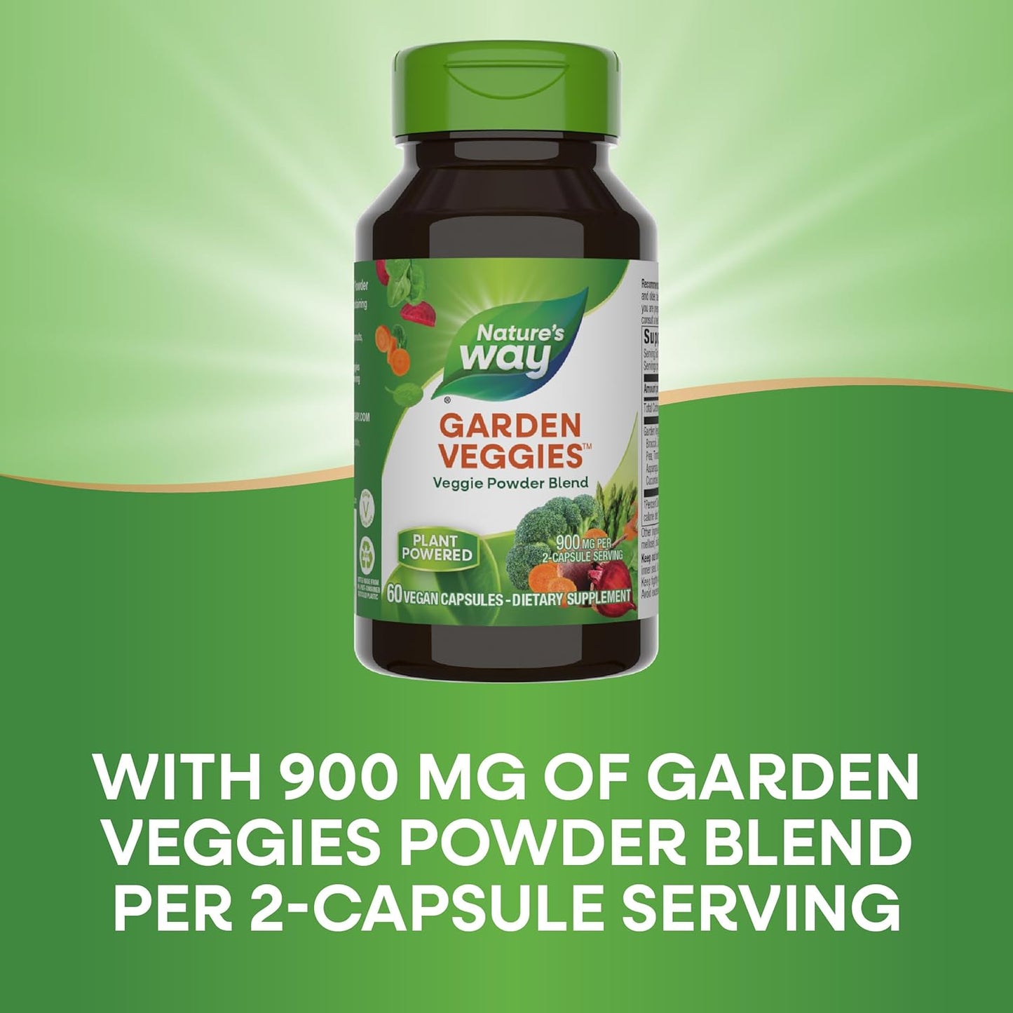 Nature's Way Garden Veggies, Veggie Powder Blend, 900 mg per 2-Capsule Serving, 60 Vegan Capsules (Packaging May Vary) - Nirvana Guru
