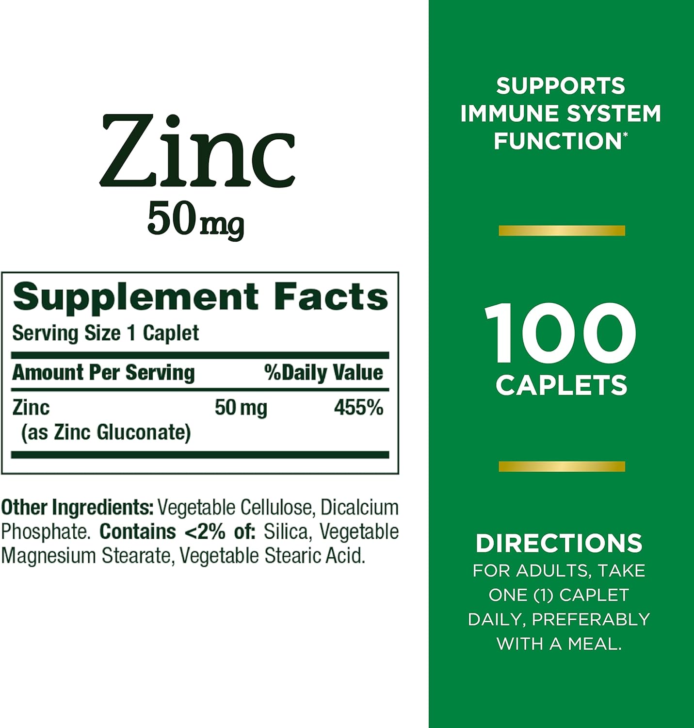 Nature's Bounty Zinc 50mg, Immune Support & Antioxidant Supplement, Promotes Skin Health, 1 Caplet Per Day, Gluten Free, 250 Vegetarian Caplets
