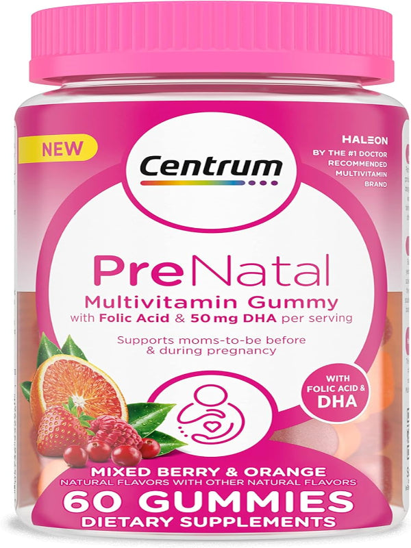 Centrum Prenatal Multivitamin Gummies with DHA and Folic Acid, Mixed Berry and Orange Flavors - 60 Count, 30 Day Supply Nirvana Guru