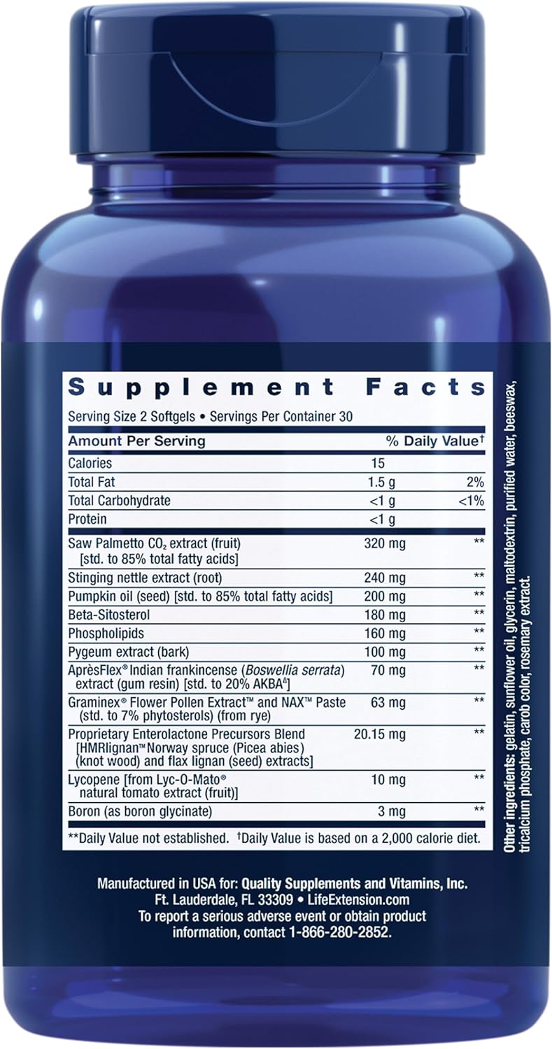 Life Extension Ultra Prostate Formula, saw palmetto for men, pygeum, stinging nettle root, lycopene, 11 nutrients for prostate function, non-GMO, gluten-free, 60 softgels - Nirvana Guru