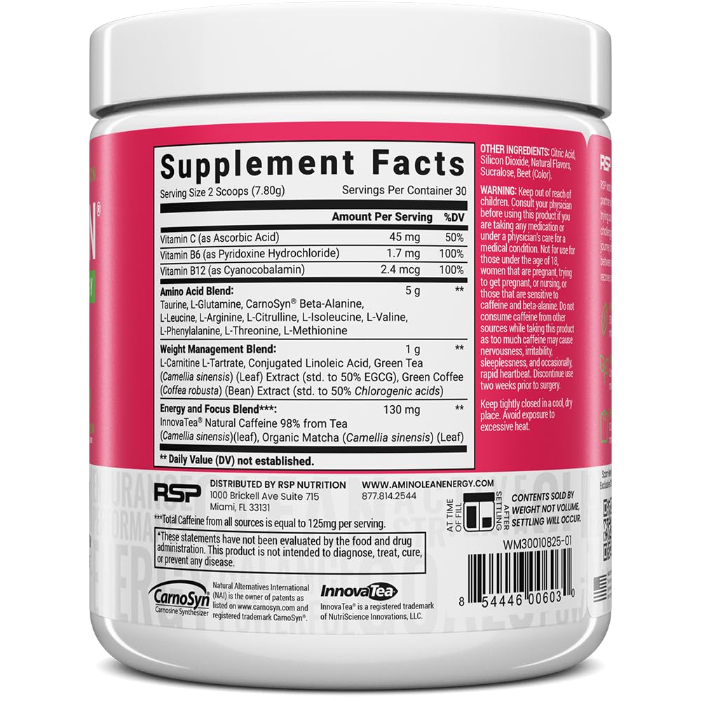 RSP NUTRITION AminoLean Pre Workout Powder, Amino Energy & Weight Management with Vegan BCAA Amino Acids, Natural Caffeine, Preworkout Boost for Men & Women, 30 Serv, Pink Lemonade… Nirvana Guru