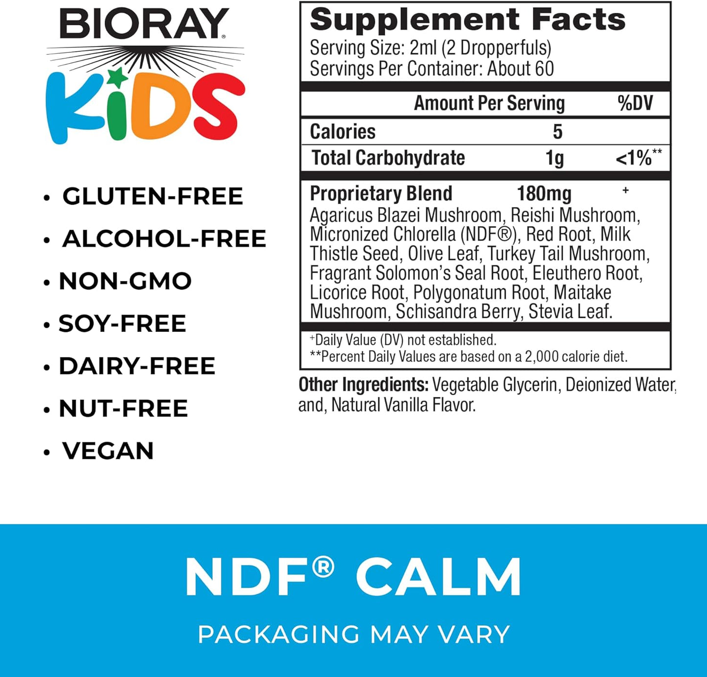 BIORAY Kids NDF Calm, Vanilla - 4 fl oz - Nourish The Liver & Remove Toxins - Non-GMO, Vegan, Gluten Free - 2-4 Month Supply Nirvana Guru