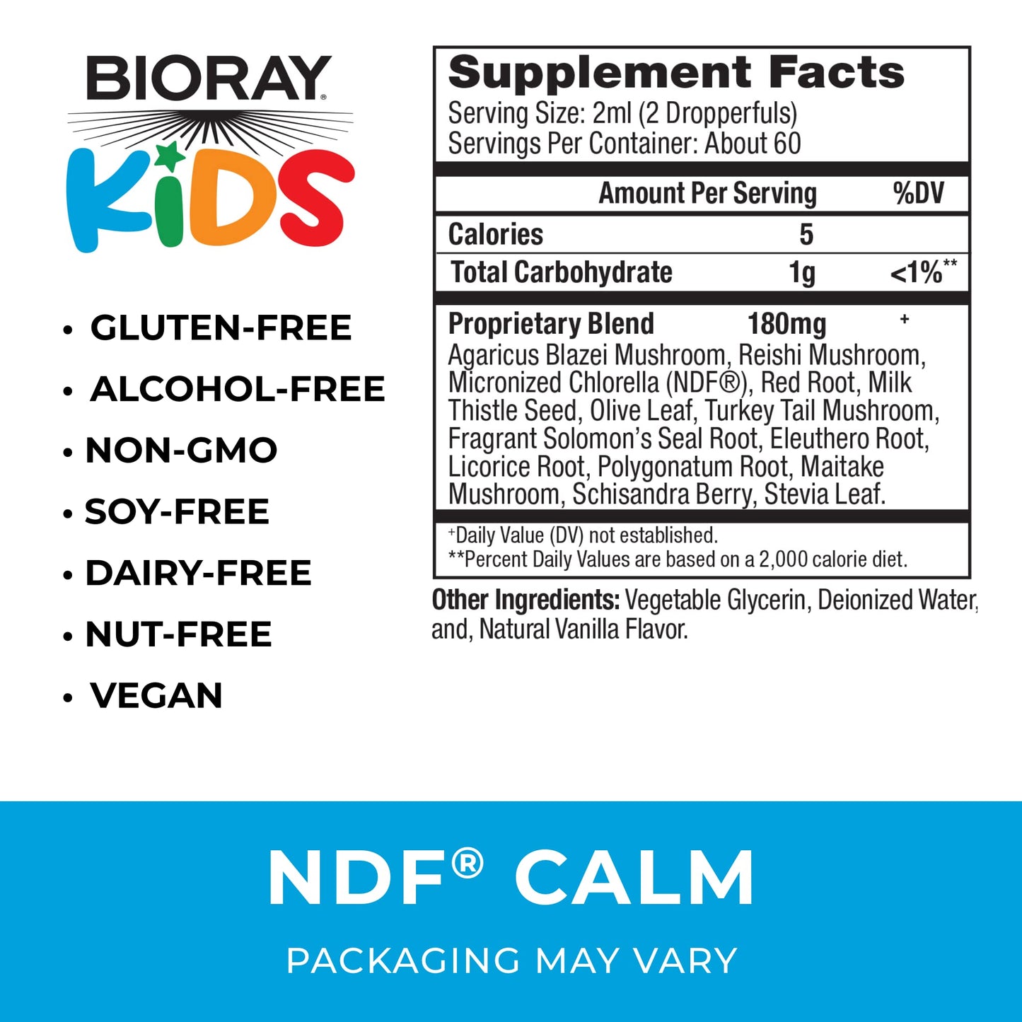 BIORAY Kids NDF Calm, Vanilla - 2 fl oz - Nourish The Liver & Remove Toxins - Non-GMO, Vegan, Gluten Free - 1-2 Month Supply Nirvana Guru