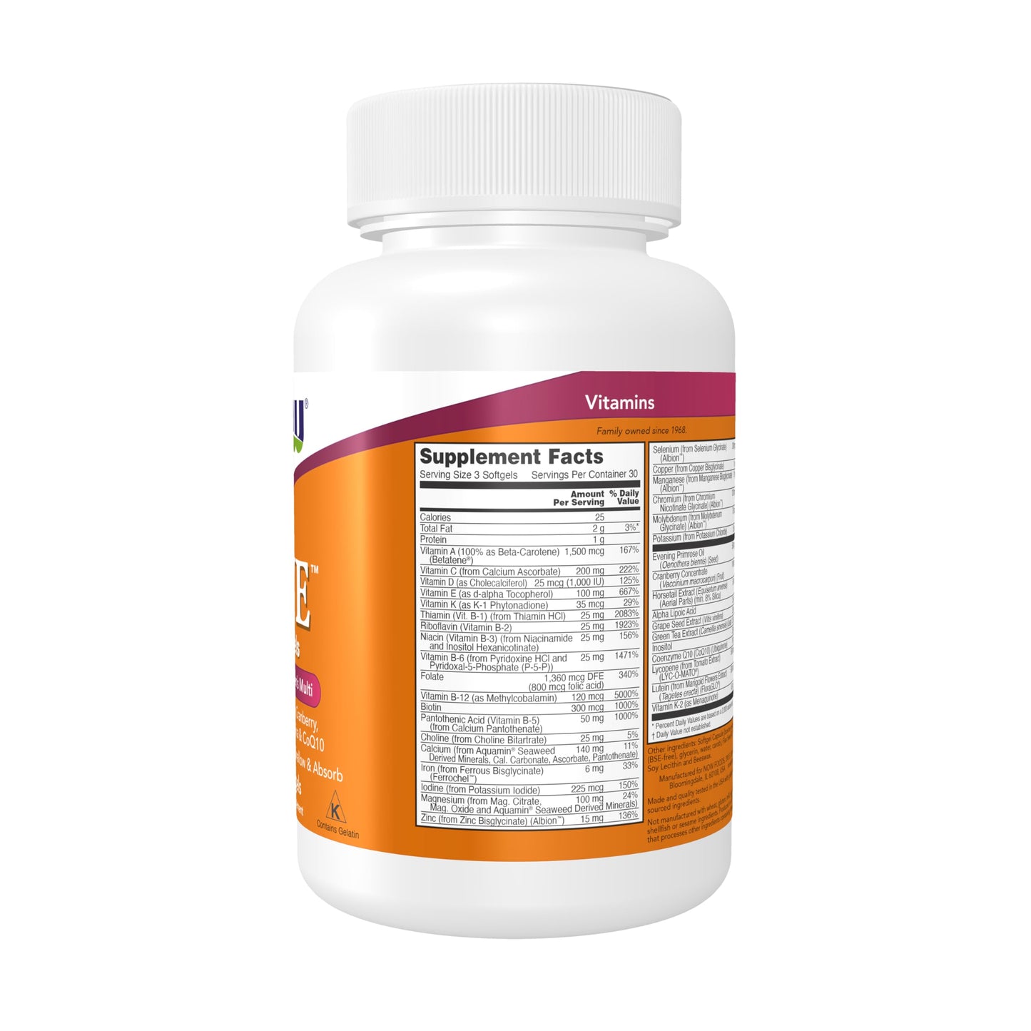NOW Foods Supplements, Eve™ Women's Multivitamin with Evening Primrose, Cranberry, Green Tea, Horsetail Silica & CoQ10, 180 Softgels - Nirvana Guru