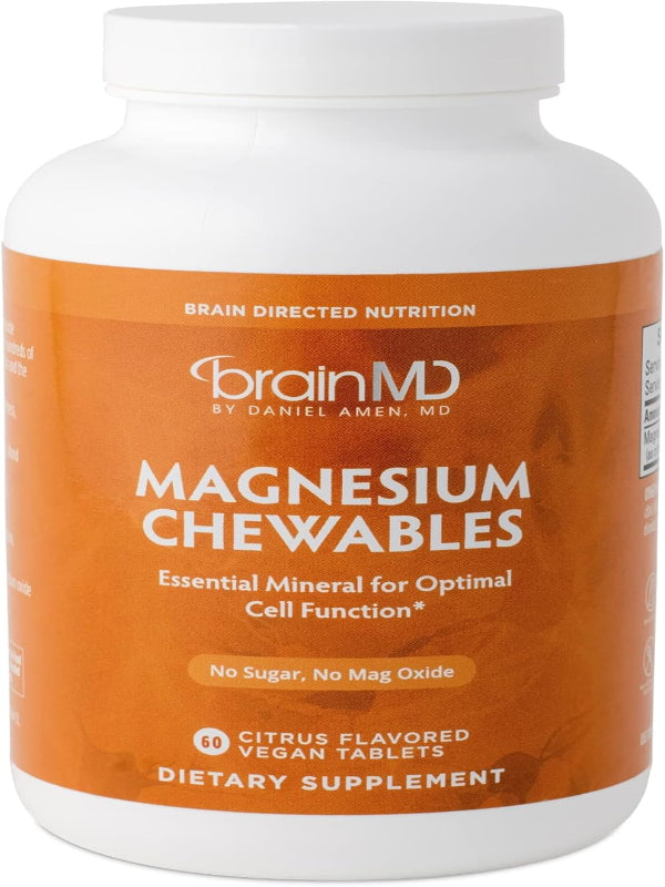 BRAINMD Dr Amen Magnesium Chewables, Citrus - 60 Chewable Tablets - Essential Mineral for Optimal Cell Function - Supports Memory & Focus - Gluten Free - 60 Servings Nirvana Guru