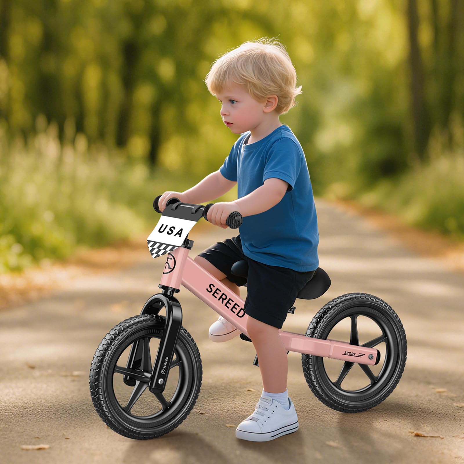 SEREED Toddler Balance Bike 2 Year Old, No Pedal Kids Toy Bike for 2-5 Years Old, Tool-Free Adjustment, Gift for 2-3 Boys Girls, Customize Plate with 3pcs Stickers (White) Nirvana Guru
