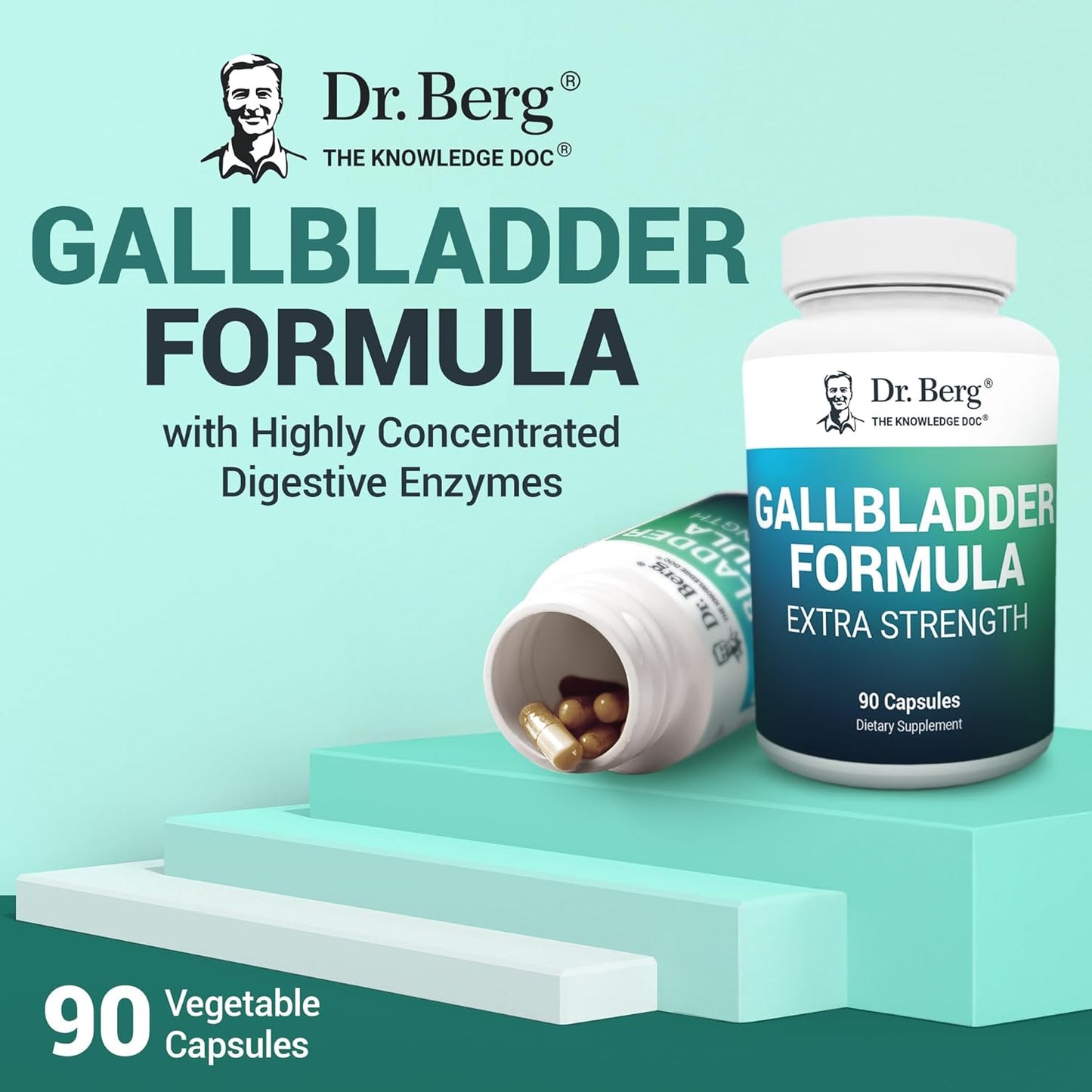 Dr. Berg Gallbladder Formula Extra Strength - with Ox Bile Powder and Conjugated Bile Acid - Digestive Enzymes Proprietary Blend - Full 45-Day Supply - 90 Vegetable Capsules - Nirvana Guru