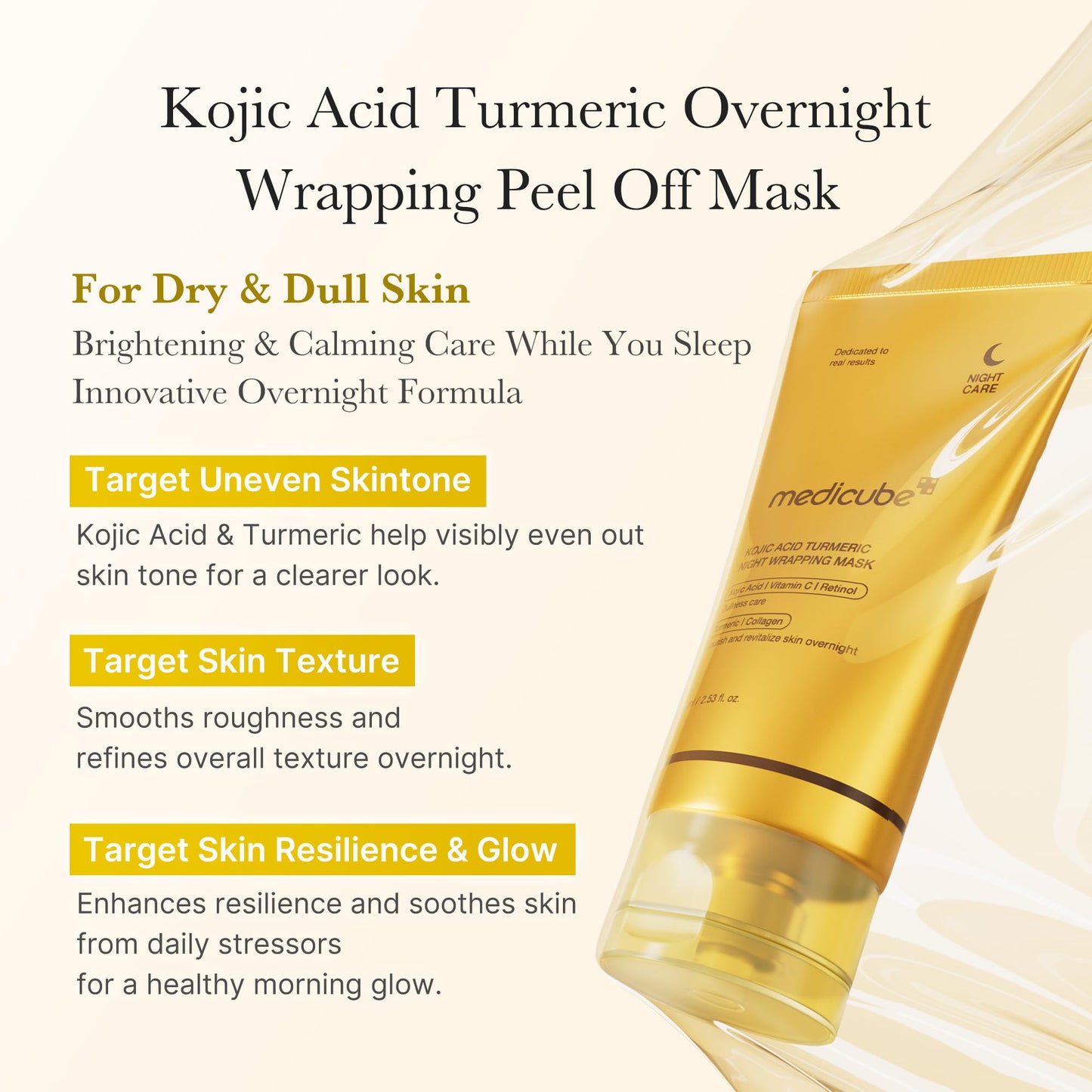 medicube PDRN Caffeine Overnight Wrapping Peel Off Facial Mask | Firming, Depuffing & Hydration | Salmon DNA + Caffeine + Collagen For Refined, Glass Skin & Face Contour Support | Korean Skin Care Nirvana Guru